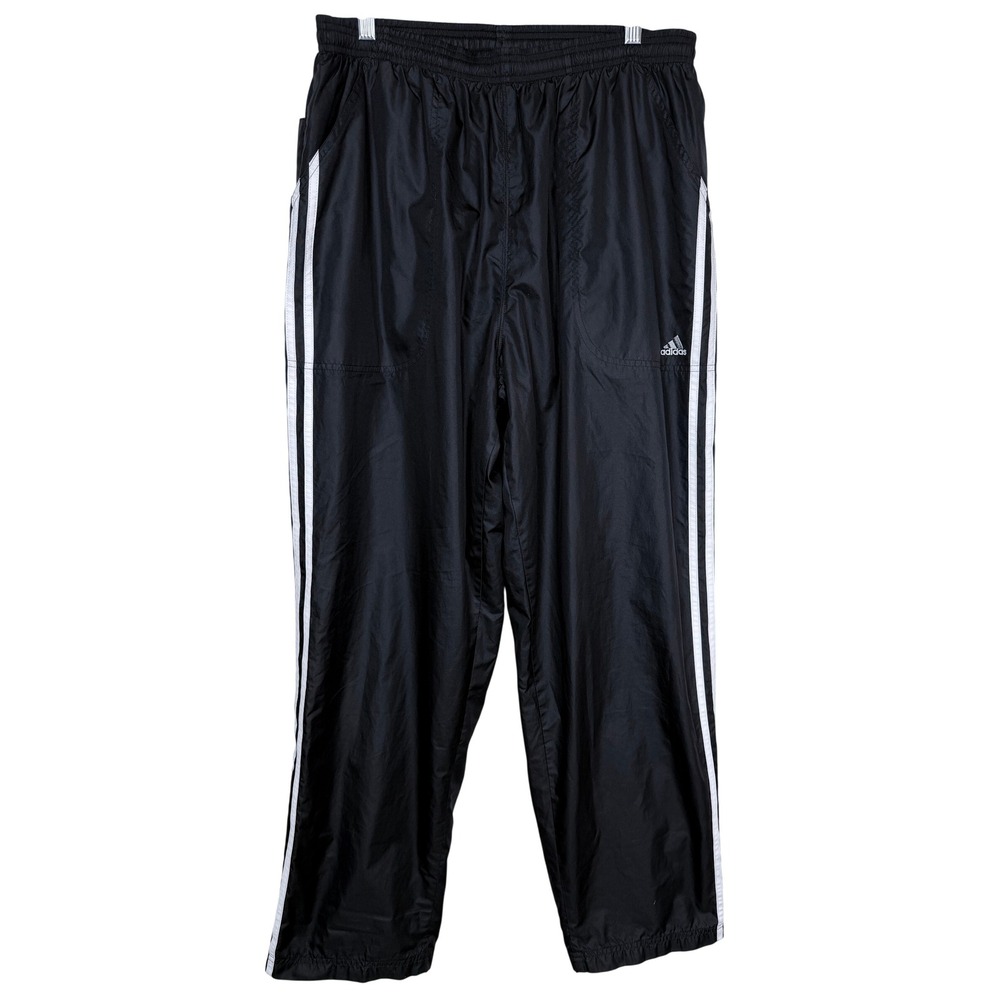 Adidas Mens XL Track Baggy Black White Stripe ClimaProof Y2K 00s Zipper Ankle